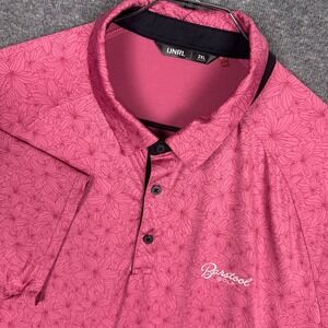 UNRL Barstool‎ Golf Polo Shirt Mens 2XL Pink Floral All Over Print Performance